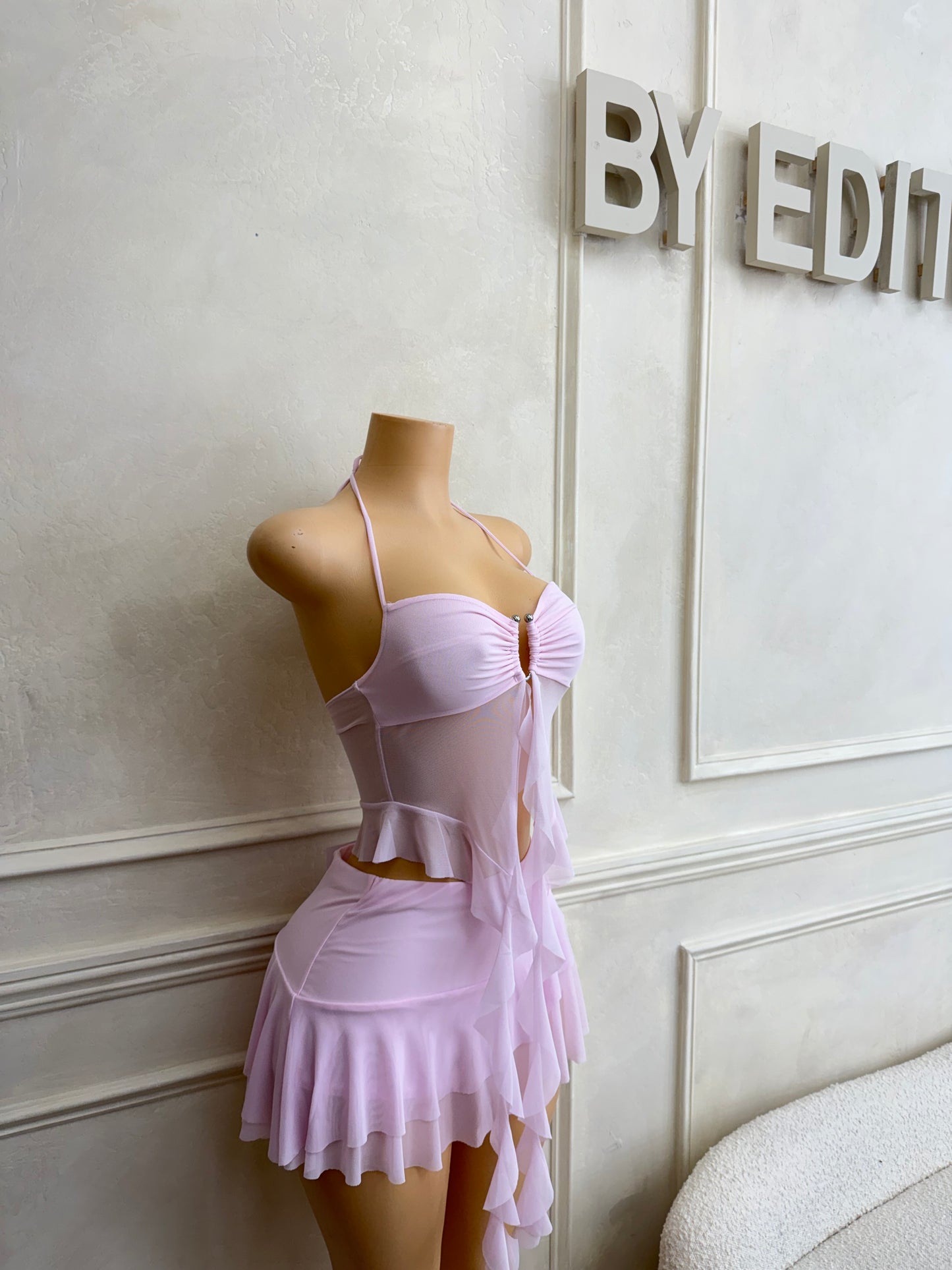 Pink halter skirt set