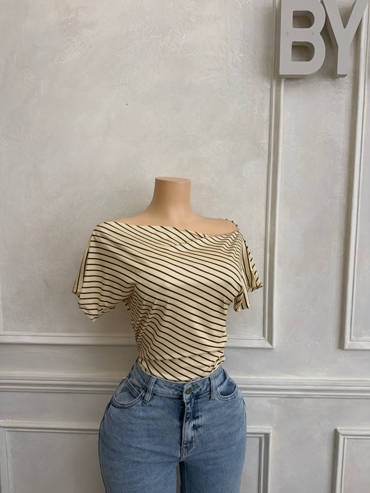 Jersey stretch striped off shoulder