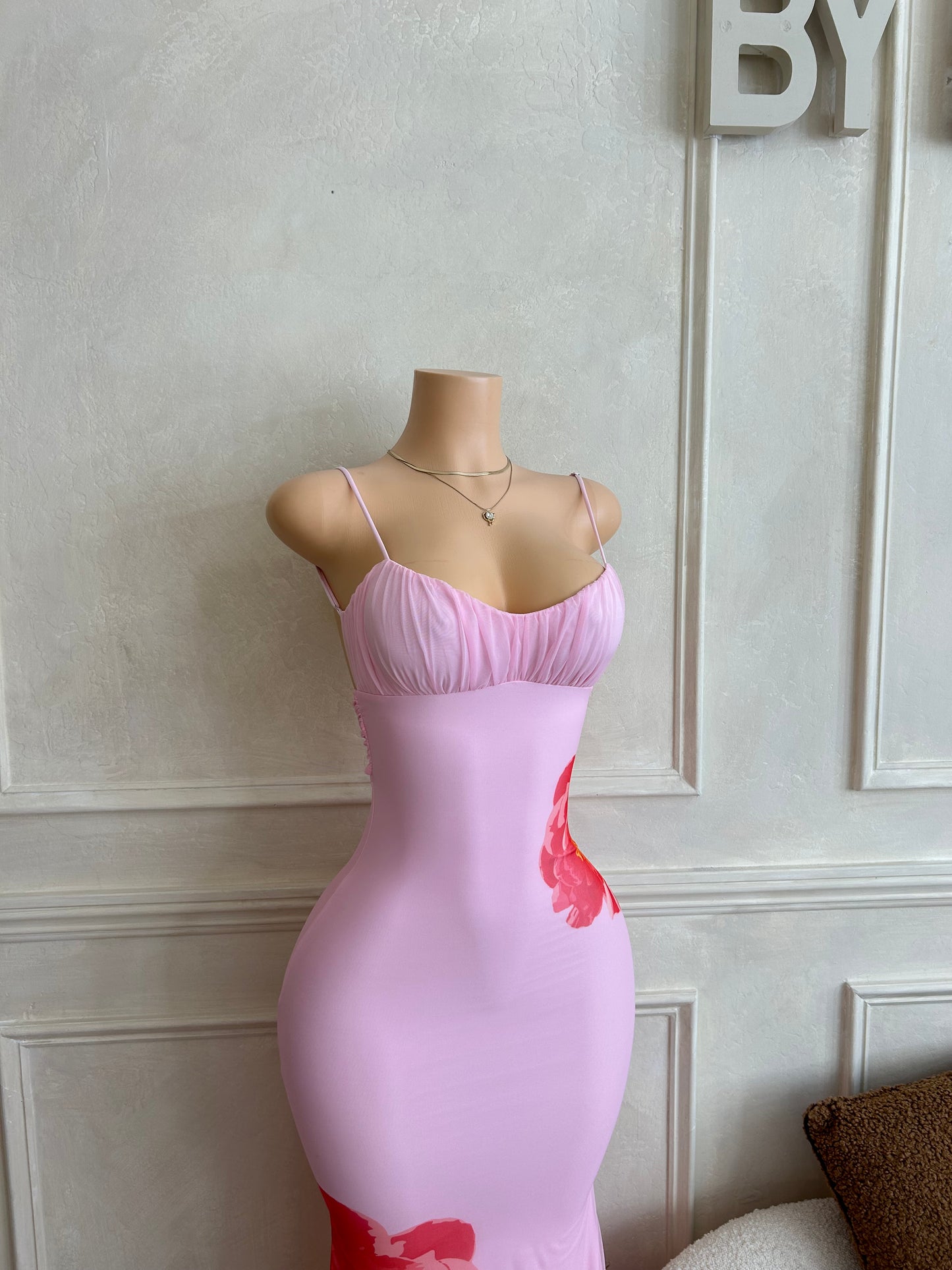 Pink floral maxi dress