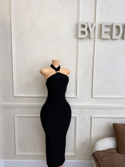 Black halter maxi dress