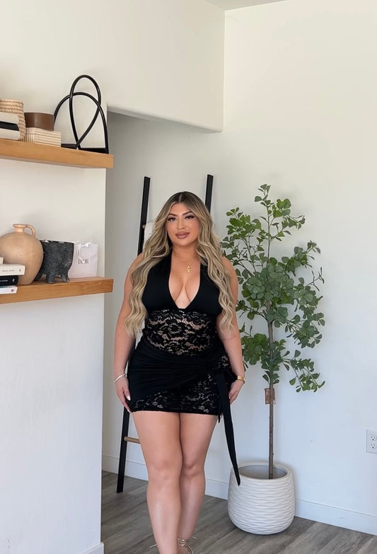 Black lace halter dress