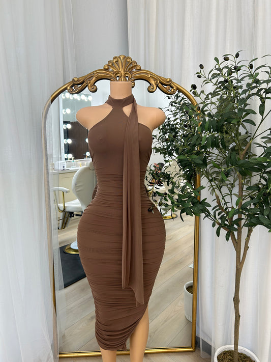 Wrap Neck Midi Dress