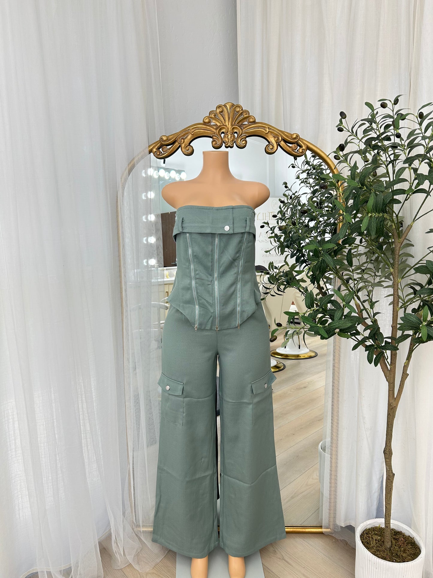 Green Cargo Jumpsuit