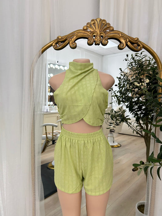 Lime Green Halter Top And Short Set