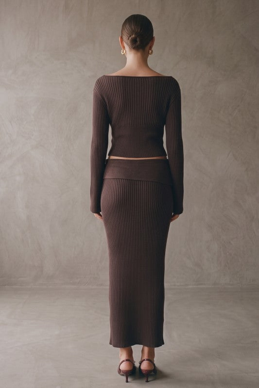 Brown maxi skirt set
