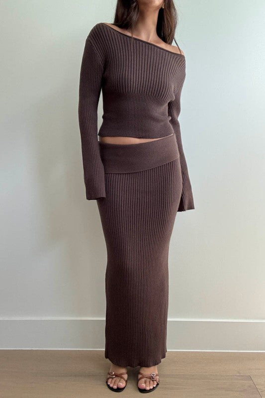 Brown maxi skirt set