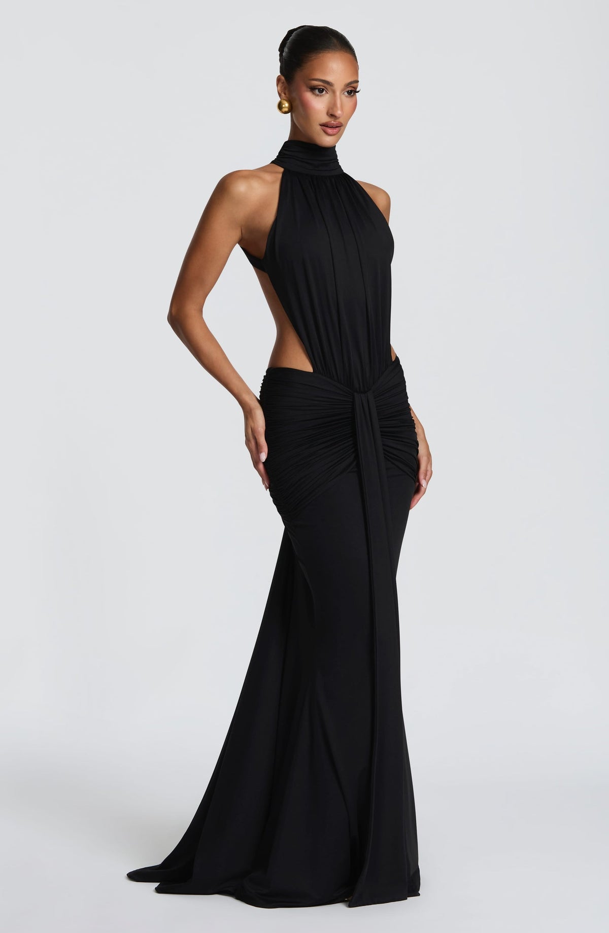 Black halter backless dress