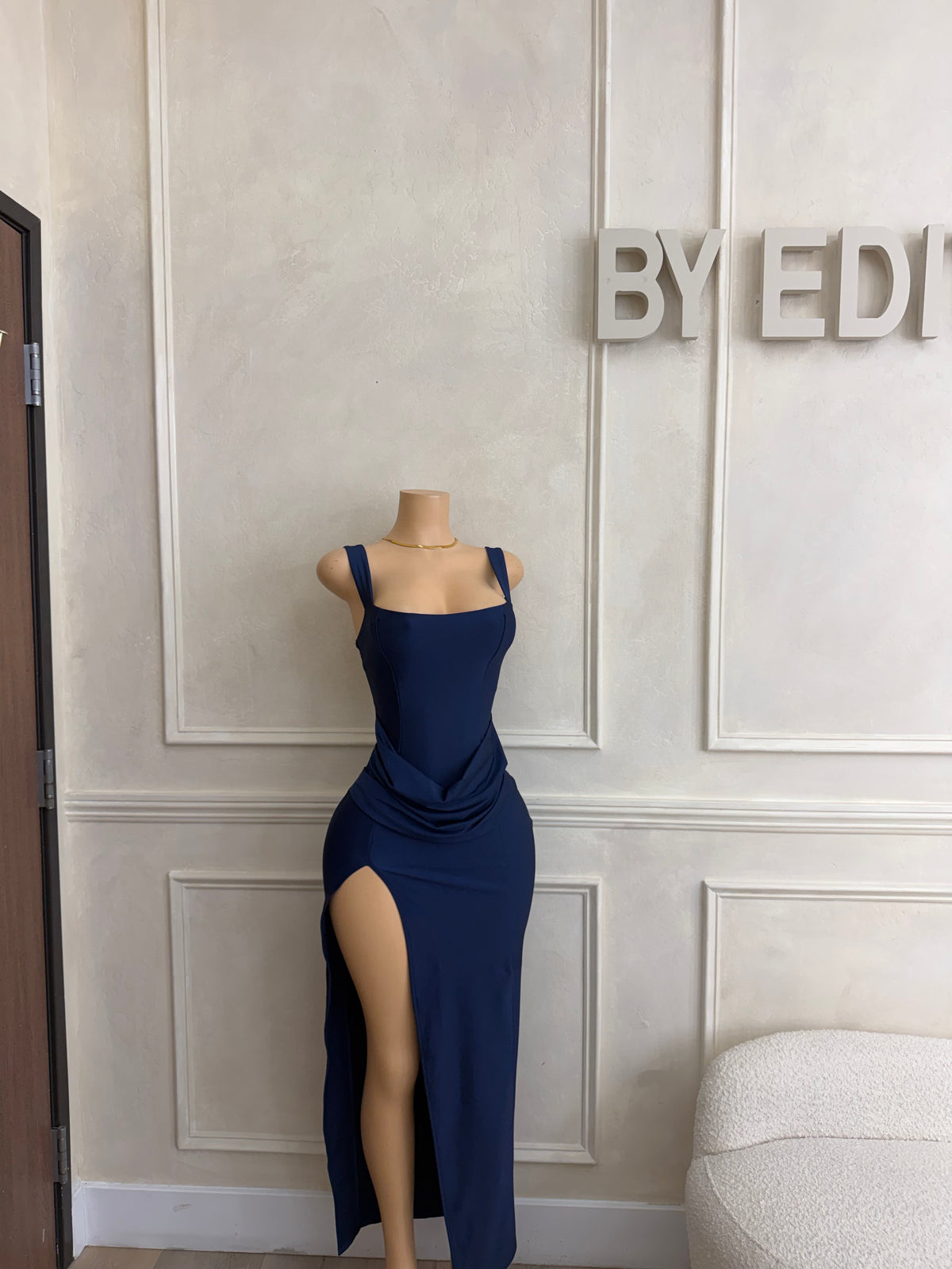 Navy blue with slit maxi dress