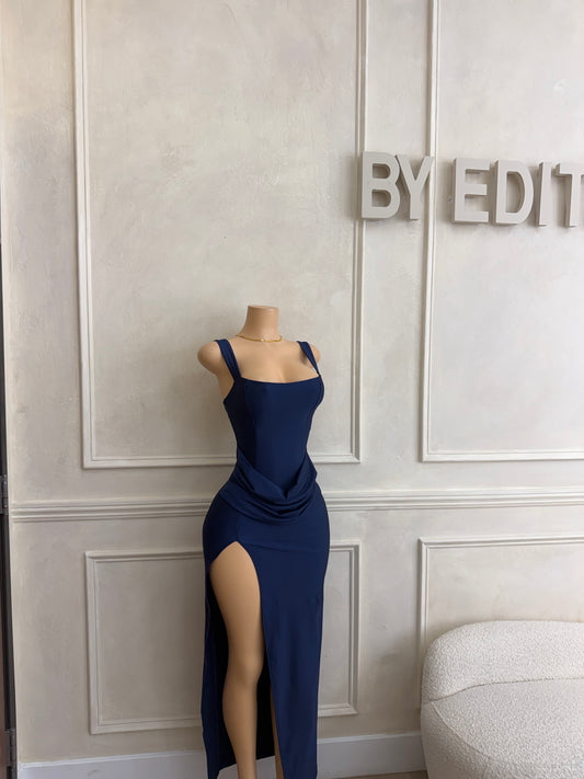 Navy blue with slit maxi dress