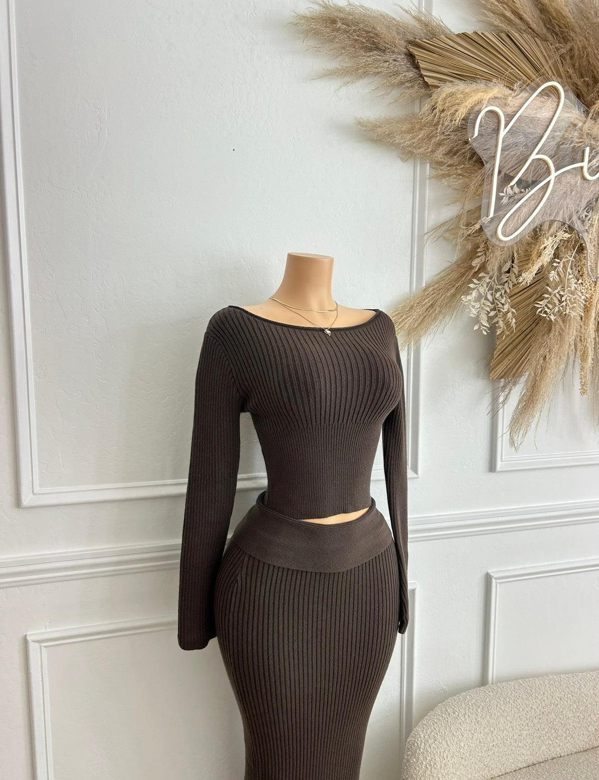 Brown maxi skirt set