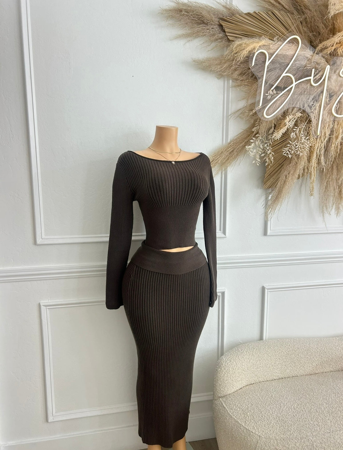 Brown maxi skirt set